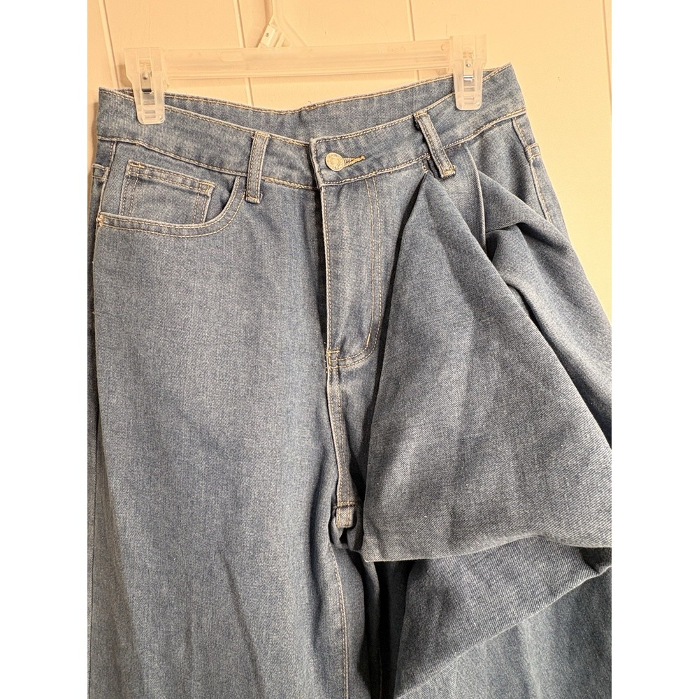 High Waist Wide Leg Jeans Women's Autumn Vintage Chic Pants Asymmetrical Design - Picture 3 of 5